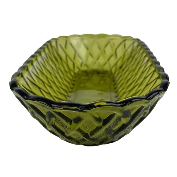 Vintage Indiana Glass Co Avocado Green Celery Dish Pretzel Pattern - Picture 3 of 11